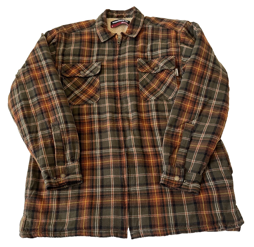 Wolverine Mens Flannel Full Zip Fleece Lined Jacket Sz L Plaid Shacket